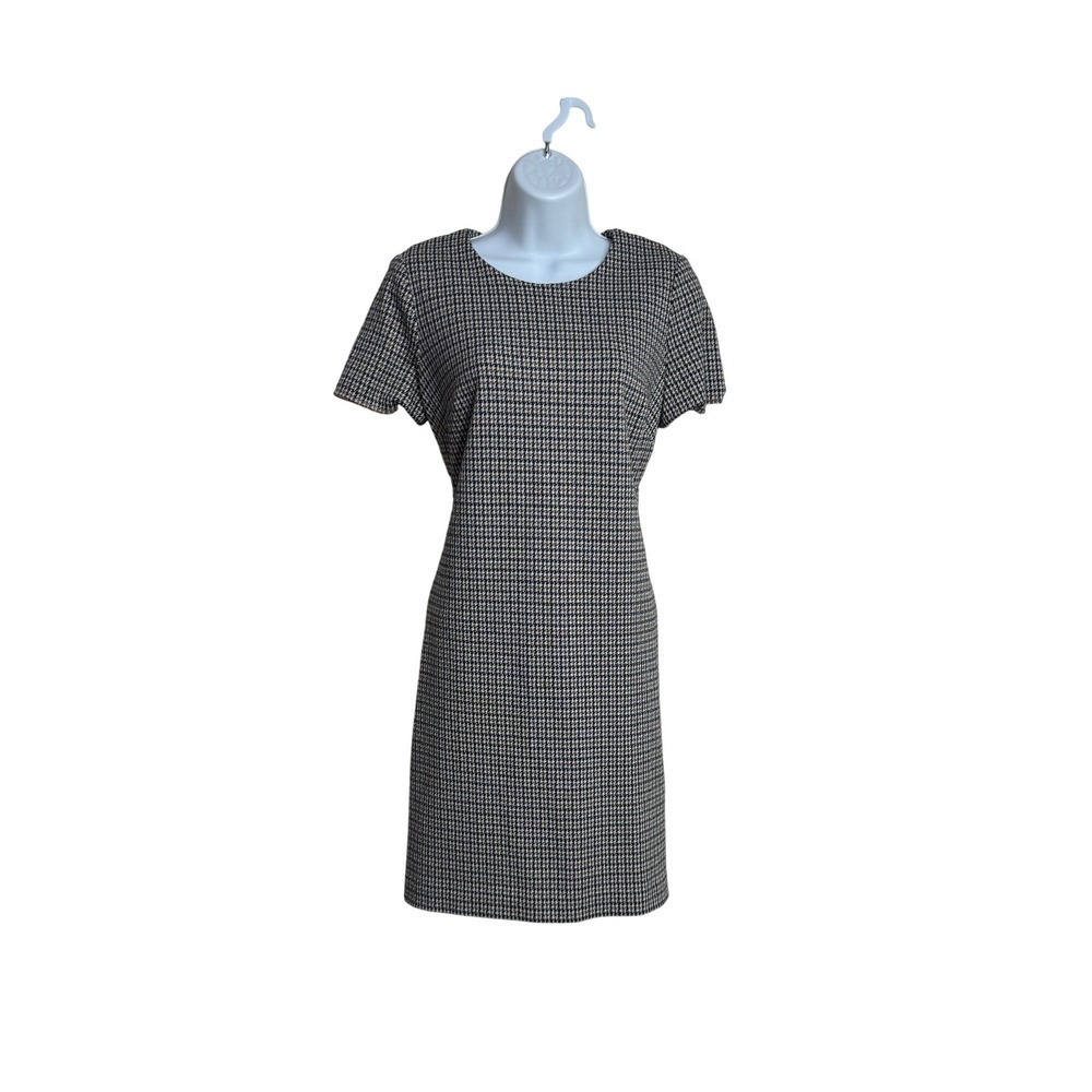 Calvin Klein Houndstooth Sheath Dress Short Sleeve Business Casual Women Size 8